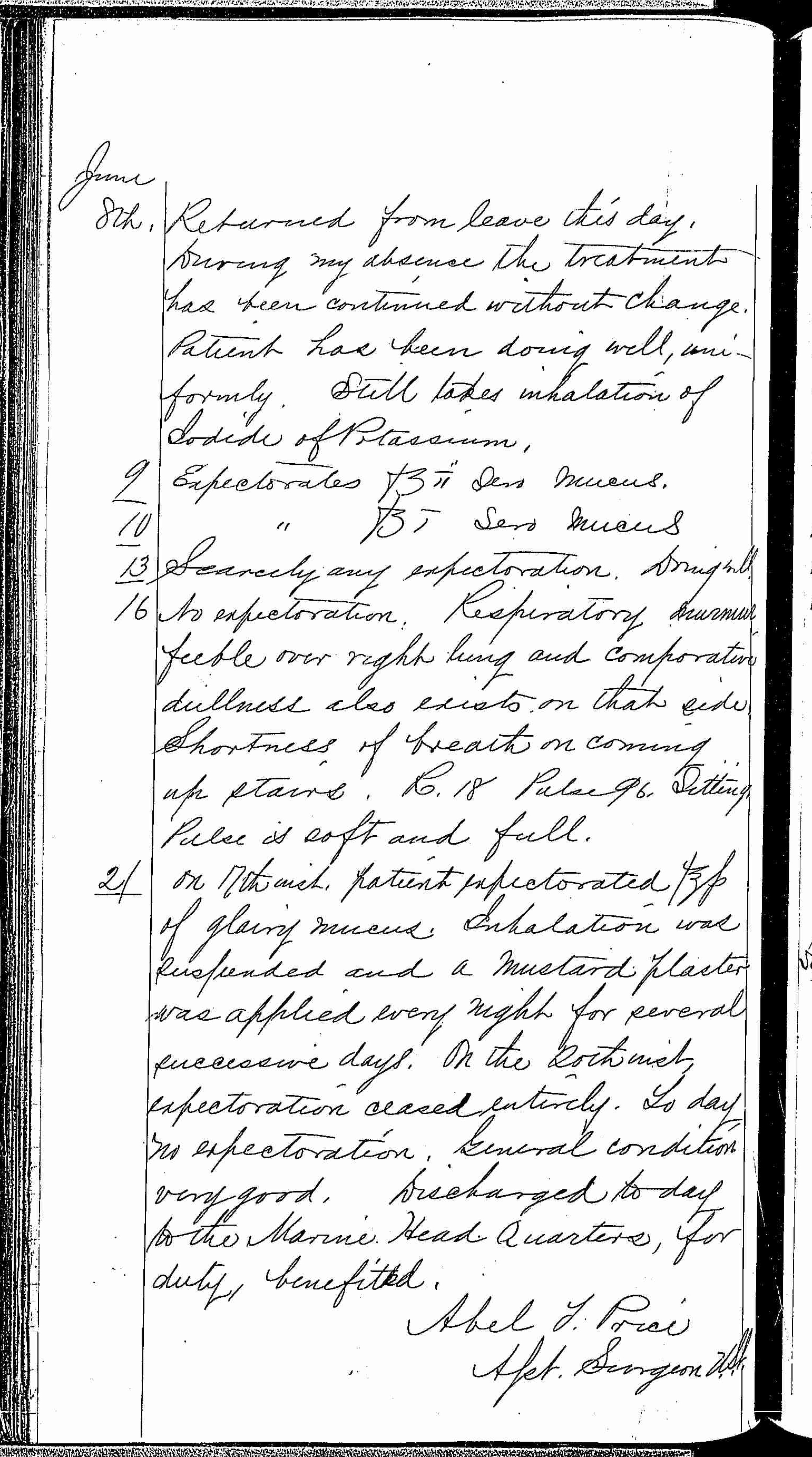 Entry for Peter C. Cheeks (page 16 of 16) in the log Hospital Tickets and Case Papers - Naval Hospital - Washington, D.C. - 1868-69