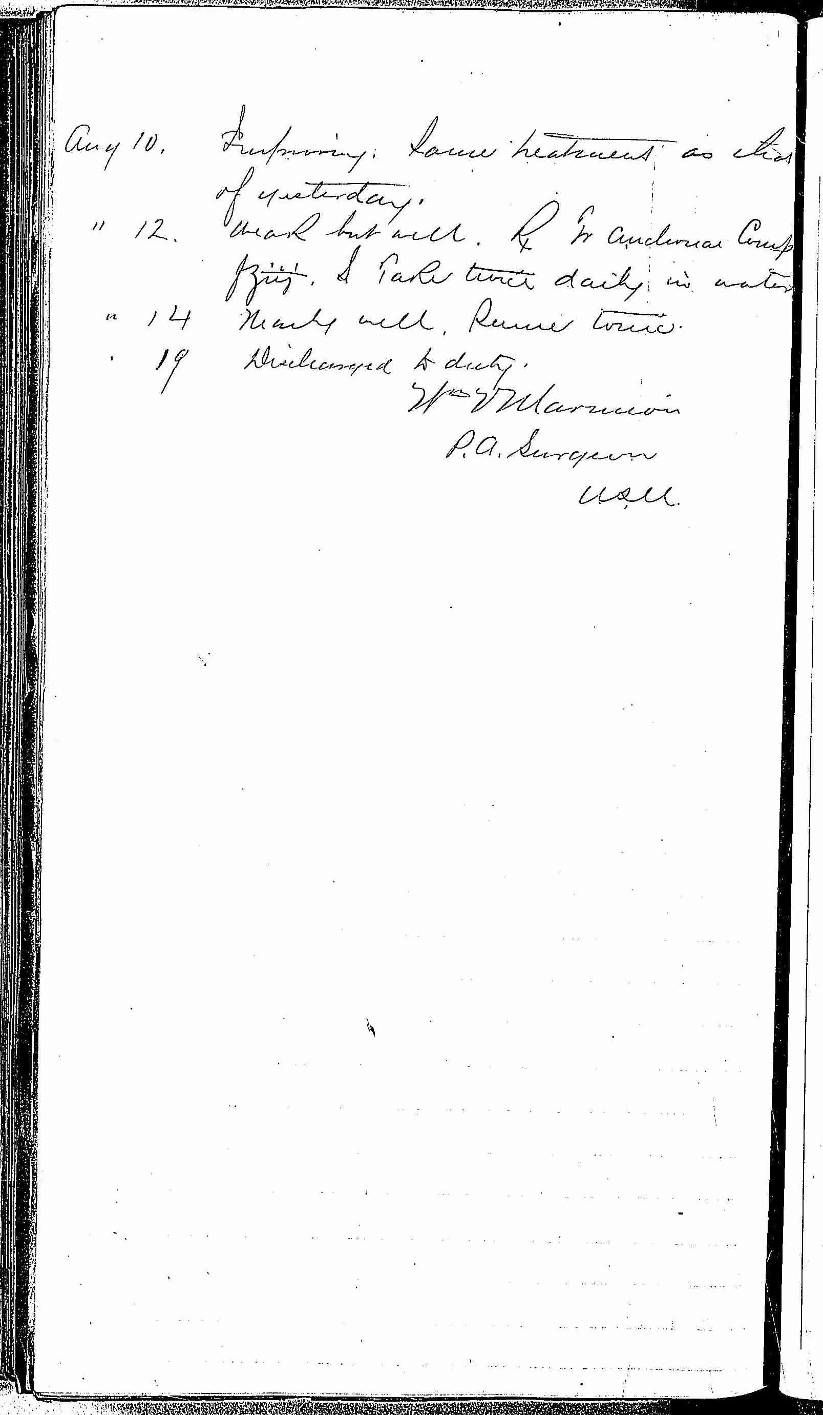 Entry for William Laurence (page 2 of 2) in the log Hospital Tickets and Case Papers - Naval Hospital - Washington, D.C. - 1868-69