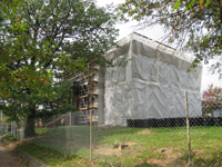 Elevation--Southeast corner during exterior paint removal by ice crystals blasting - October 19, 2010
