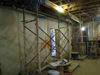 Ground Floor (Basement)- Shoring in west central room for wall to be removed on second floor - October 29, 2010