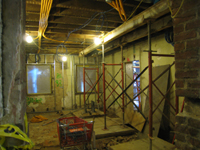 Ground Floor (Basement)- Shoring in east central room for wall to be removed on second floor - October 29, 2010