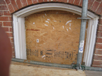 Elevation--Ground floor window on east side detail after restoration and priming - December 2, 2010