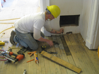 Second Floor--Floor repair before final sanding and sealing, northwest corner room - March 3, 2011