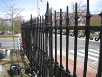 Fence--Newly installed fence along Tenth Street, with name of original foundry showing - March 29, 2011
