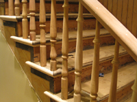 Ground Floor (Basement) --Main staircase railings, sanded, detail - June 2, 2011