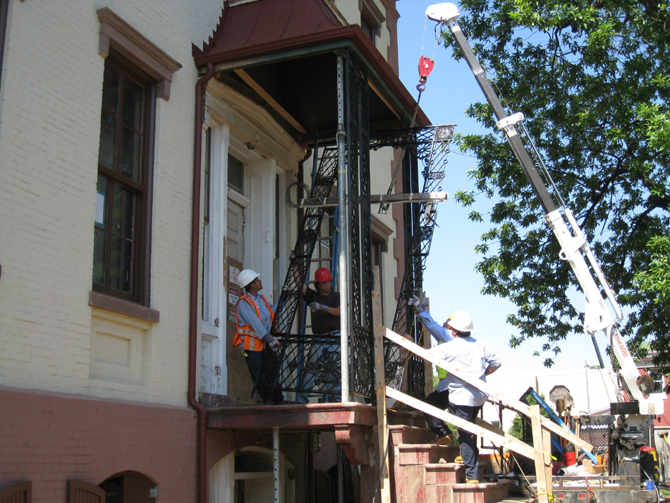 Elevation--North portico ironwork being installed - June 2, 2011
