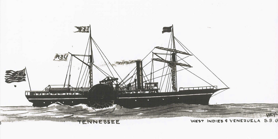 After his escape from Confederate custody on August 19, 1863, Benjamin Drummond rowed out  into the Gulf of Mexico where he was taken aboard the Union gunboat USS Katahdin and promptly  transferred to the USS Tennessee, which recorded his arrival in the logbook and transported him to  New Orleans where he was admitted to the Naval Hospital for treatment. In 2003, the wreck of this  ship (renamed the SS Republic after the Civil War) was recovered by Odyssey Marine Exploration,  based in Tampa, Florida, along with a about one-third of the gold and silver coins it was carrying  when it sank in 1865 during a hurricane. This is a digital copy of a photograph held by the Naval  Historical Center at the Washington Navy Yard in Washington, DC.