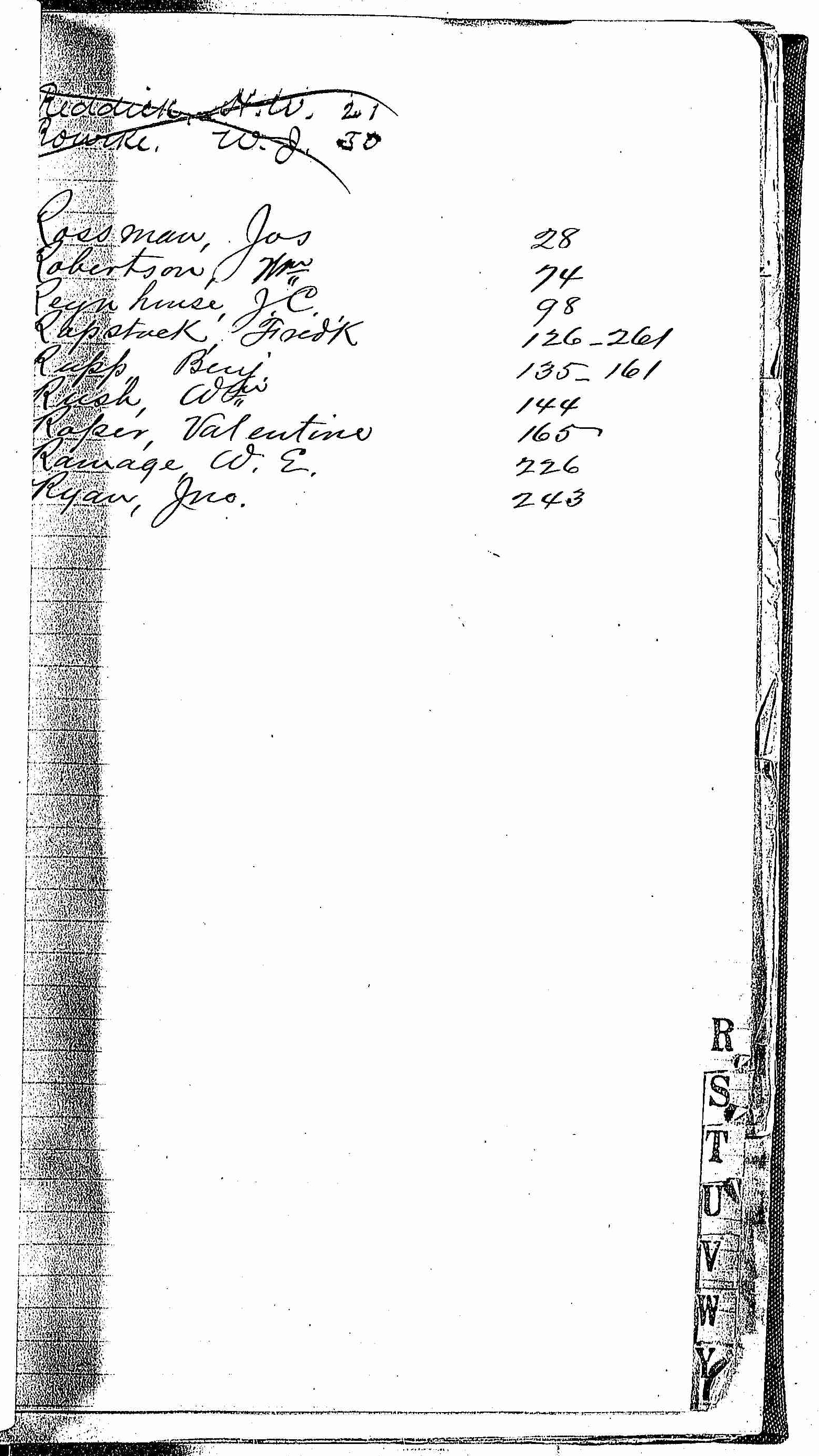 Index of patients - R - in the log Hospital Tickets and Case Papers - Naval Hospital - Washington, D.C. - 1866 to 1868