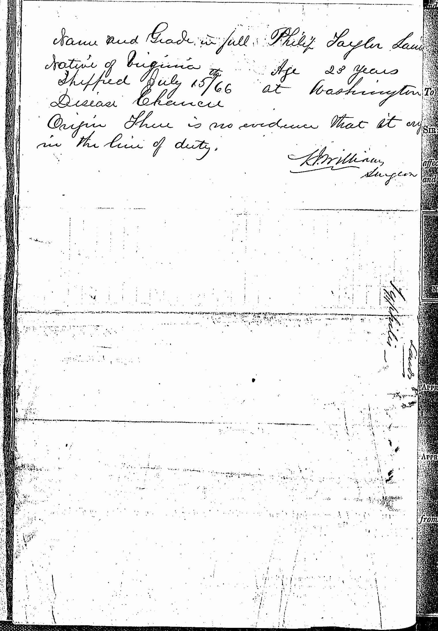Entry for Philip Taylor (first admission page 2 of 2) in the log Hospital Tickets and Case Papers - Naval Hospital - Washington, D.C. - 1865-68