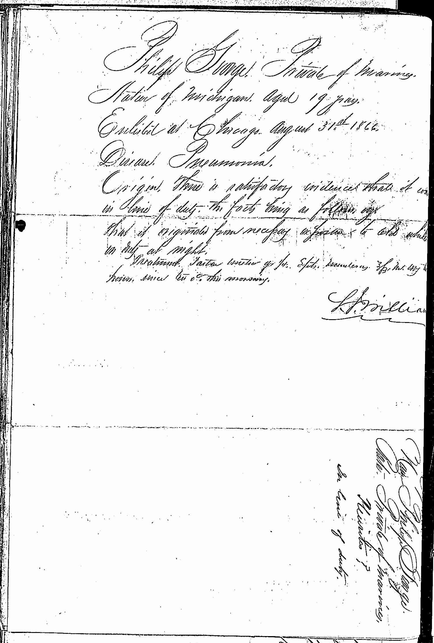 Entry for Philip George (first admission page 2 of 2) in the log Hospital Tickets and Case Papers - Naval Hospital - Washington, D.C. - 1865-68