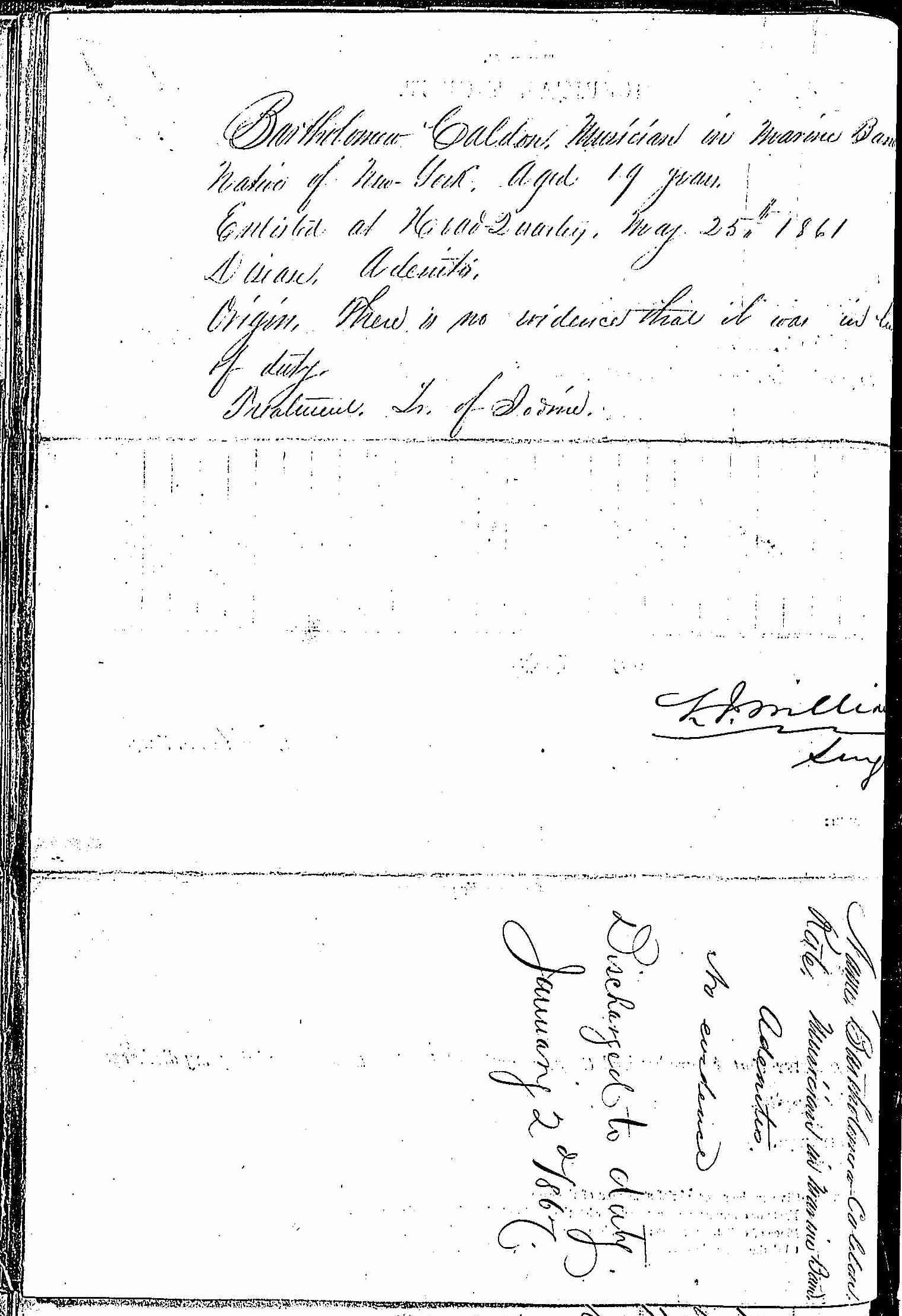 Entry for Bartholomew Caldon (page 2 of 2) in the log Hospital Tickets and Case Papers - Naval Hospital - Washington, D.C. - 1865-68