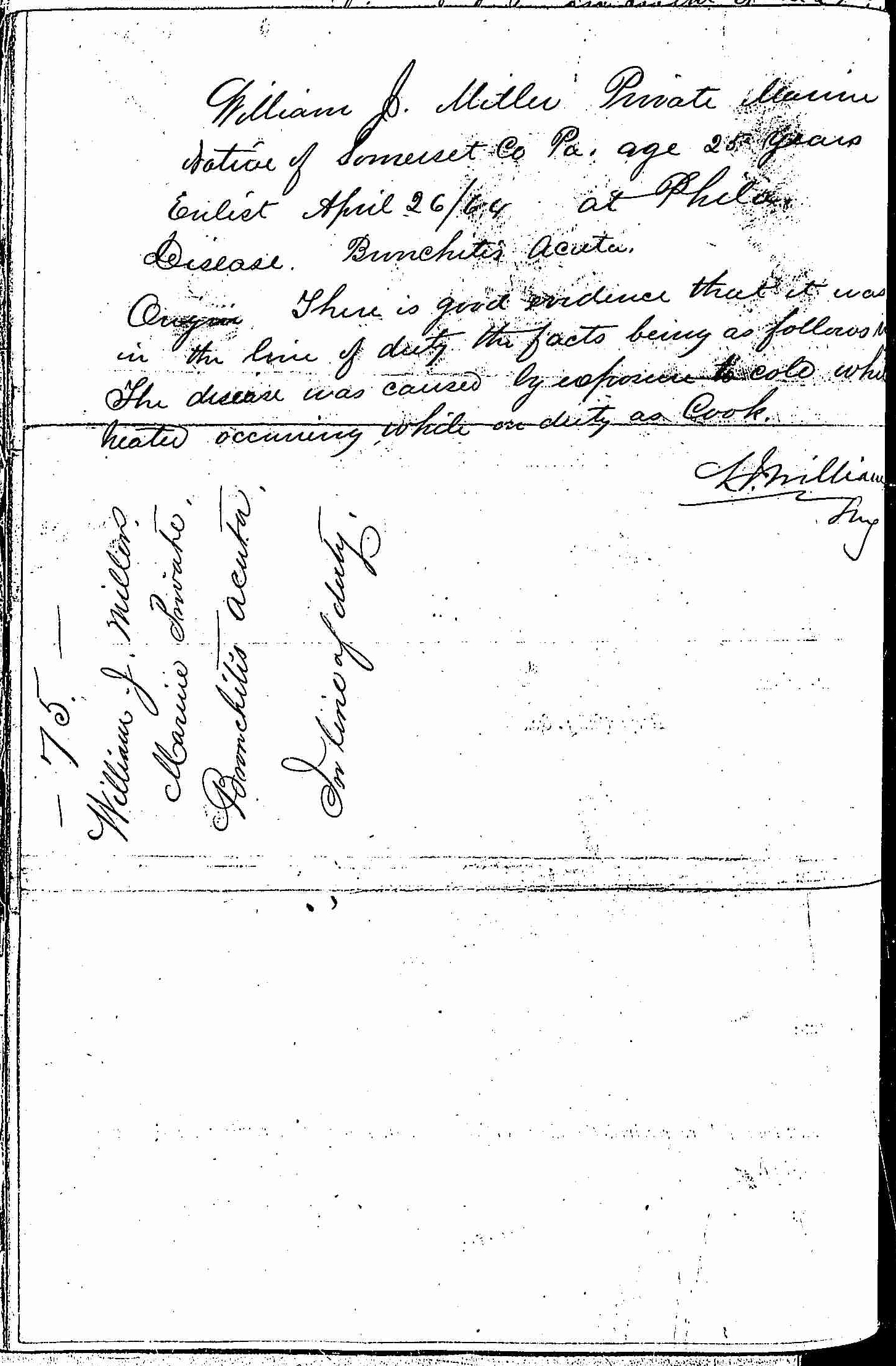 Entry for William J. Miller (page 2 of 2) in the log Hospital Tickets and Case Papers - Naval Hospital - Washington, D.C. - 1865-68