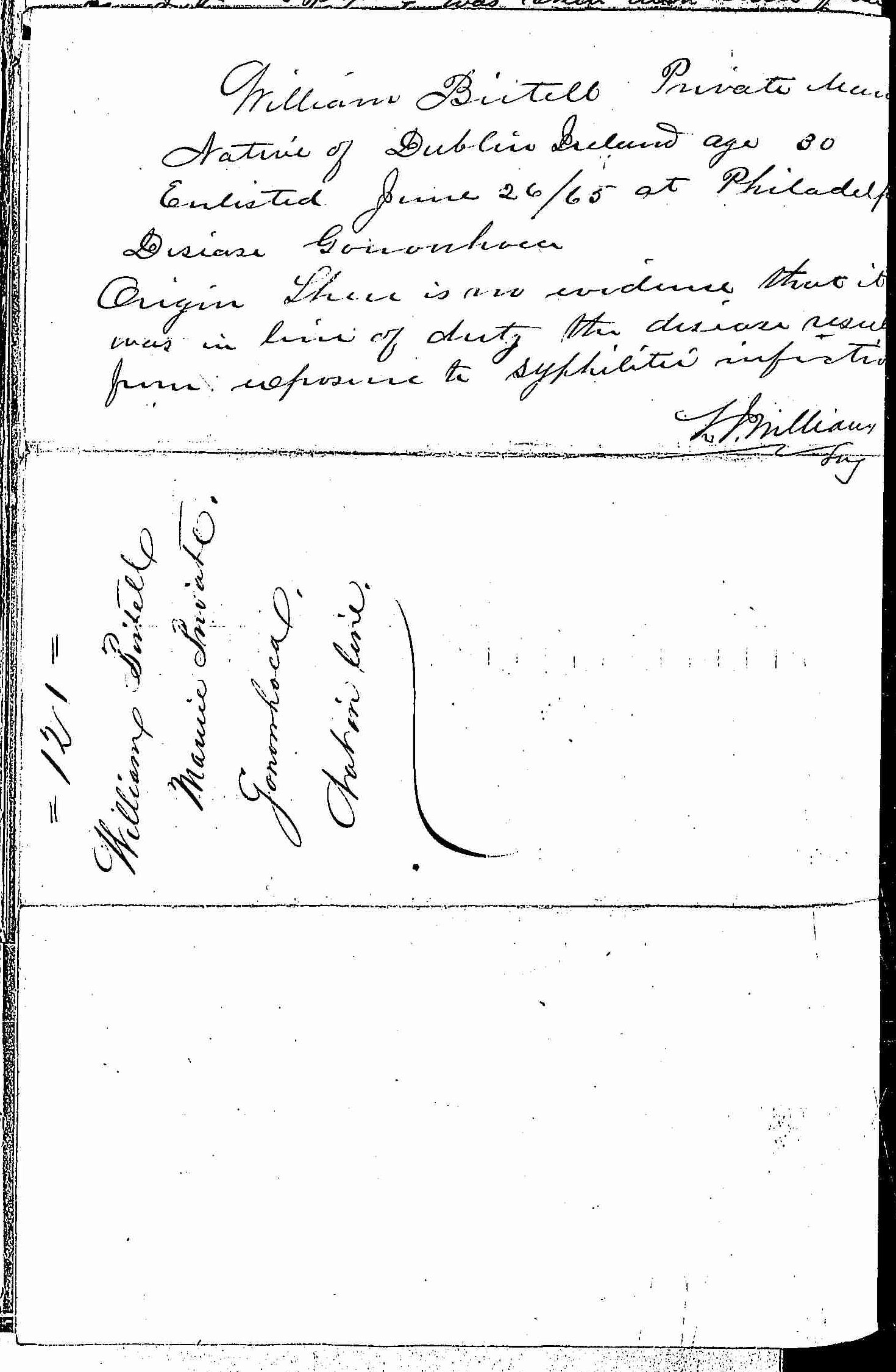 Entry for William Birtell (page 2 of 2) in the log Hospital Tickets and Case Papers - Naval Hospital - Washington, D.C. - 1866-68