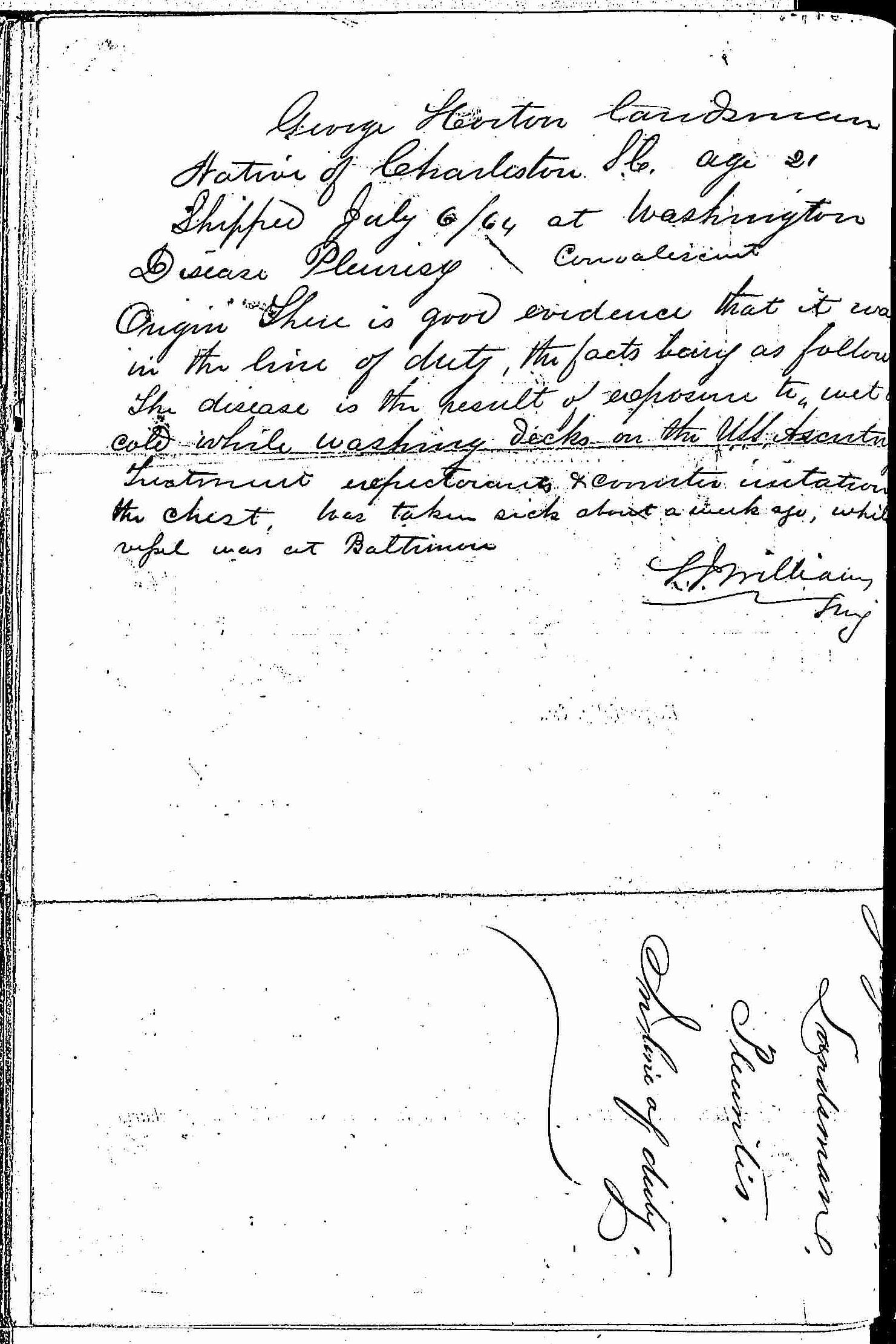 Entry for George Horton (page 2 of 2) in the log Hospital Tickets and Case Papers - Naval Hospital - Washington, D.C. - 1866-68