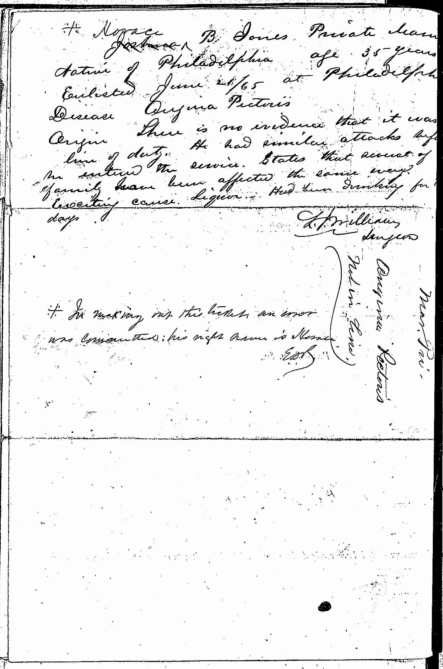 Entry for Joshua B. Jones (page 4 of 4) in the log Hospital Tickets and Case Papers - Naval Hospital - Washington, D.C. - 1866-68