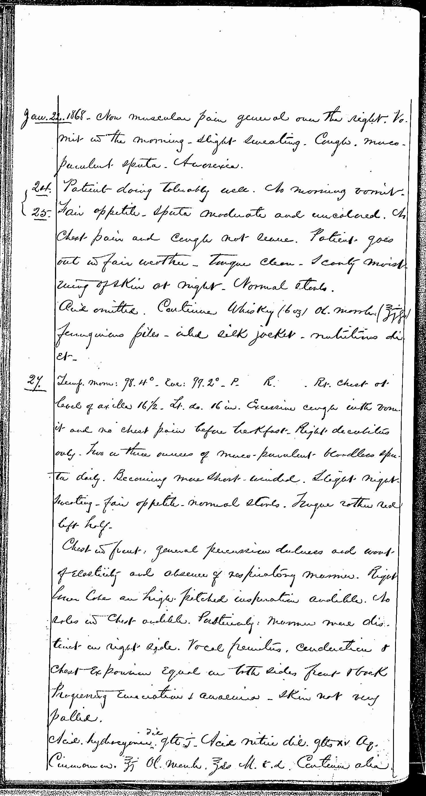 Entry for Hugh Riley (page 22 of 31) in the log Hospital Tickets and Case Papers - Naval Hospital - Washington, D.C. - 1868-69