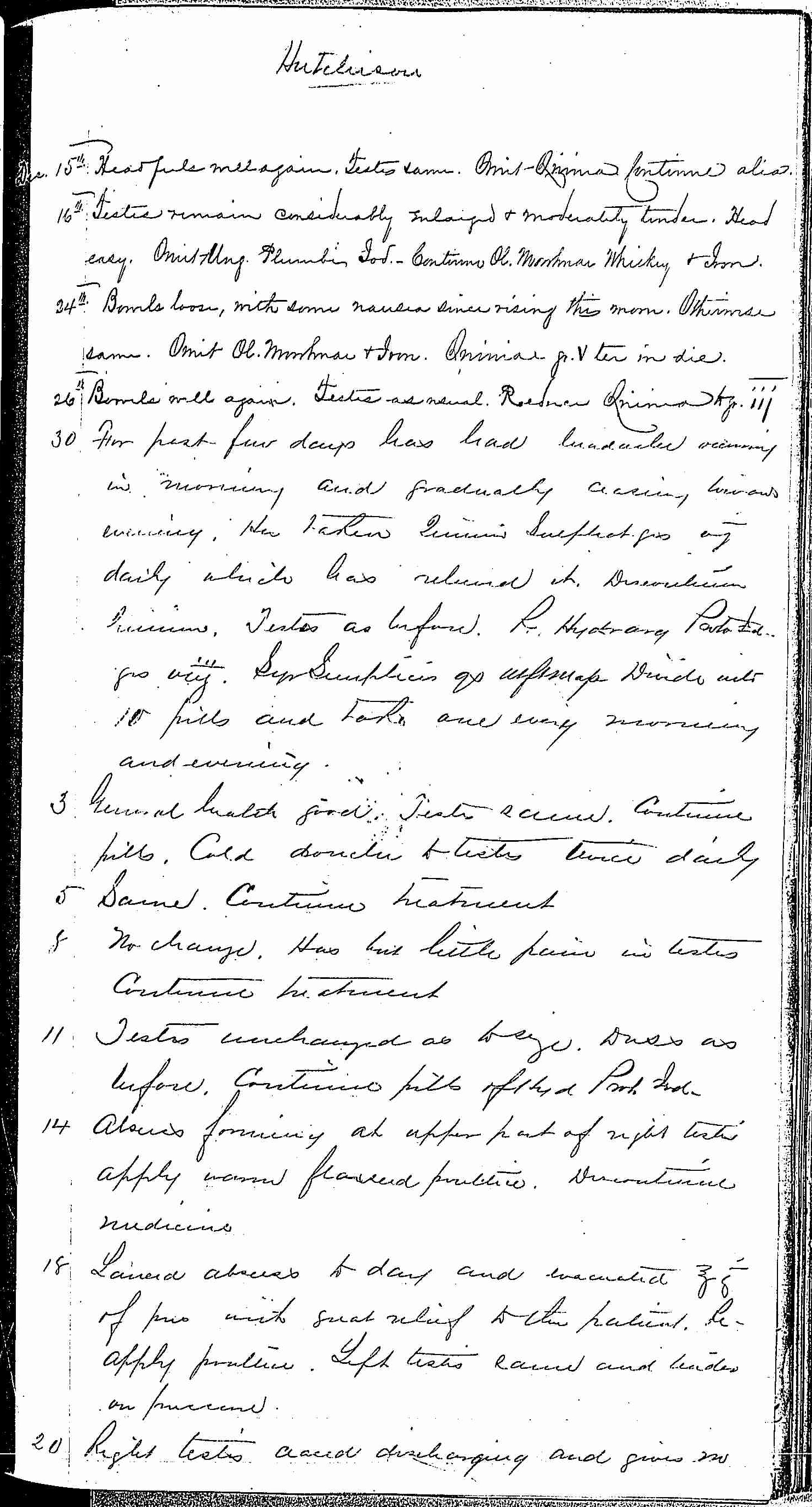 Entry for John C. Hutchinson (page 3 of 4) in the log Hospital Tickets and Case Papers - Naval Hospital - Washington, D.C. - 1868-69