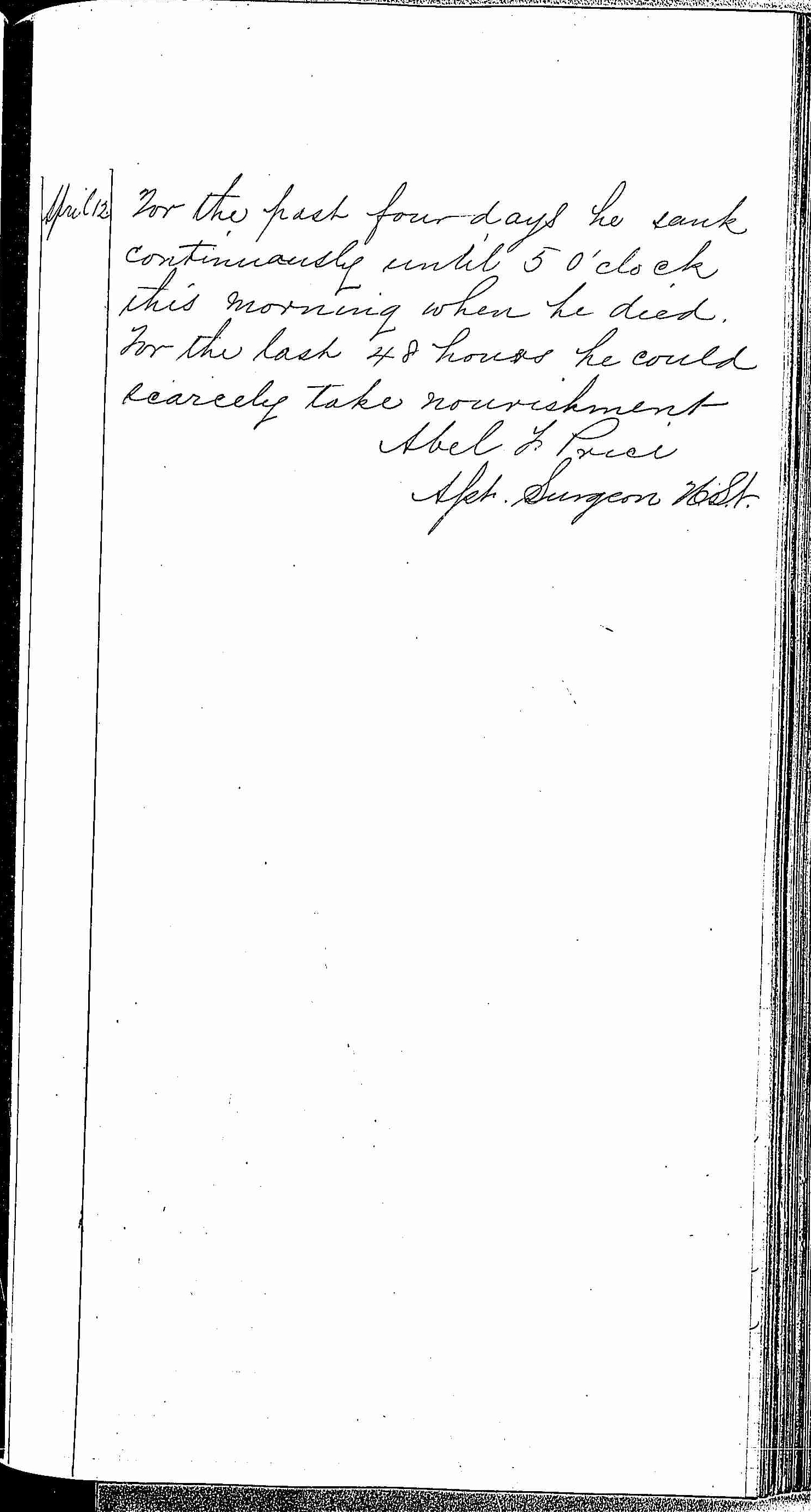 Entry for William Bathwell (page 13 of 13) in the log Hospital Tickets and Case Papers - Naval Hospital - Washington, D.C. - 1868-69