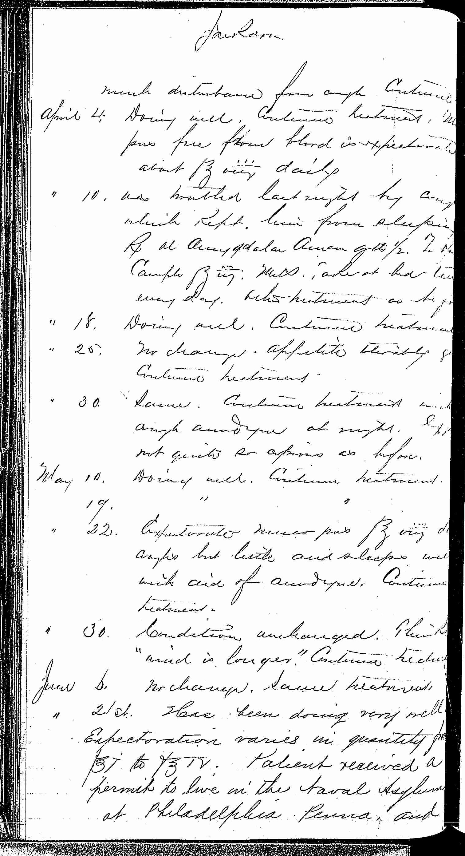 Entry for William Jackson (page 6 of 7) in the log Hospital Tickets and Case Papers - Naval Hospital - Washington, D.C. - 1868-69