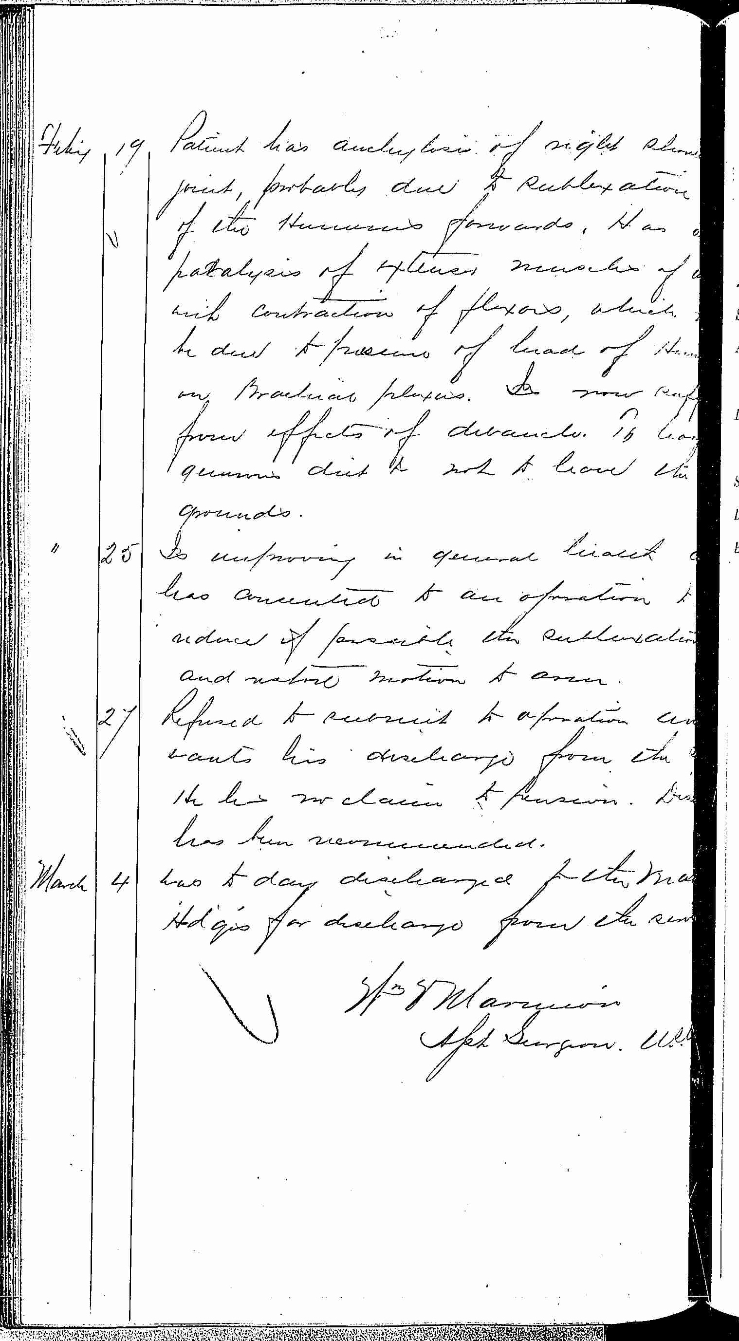 Entry for Michael Craemer (page 2 of 2) in the log Hospital Tickets and Case Papers - Naval Hospital - Washington, D.C. - 1868-69