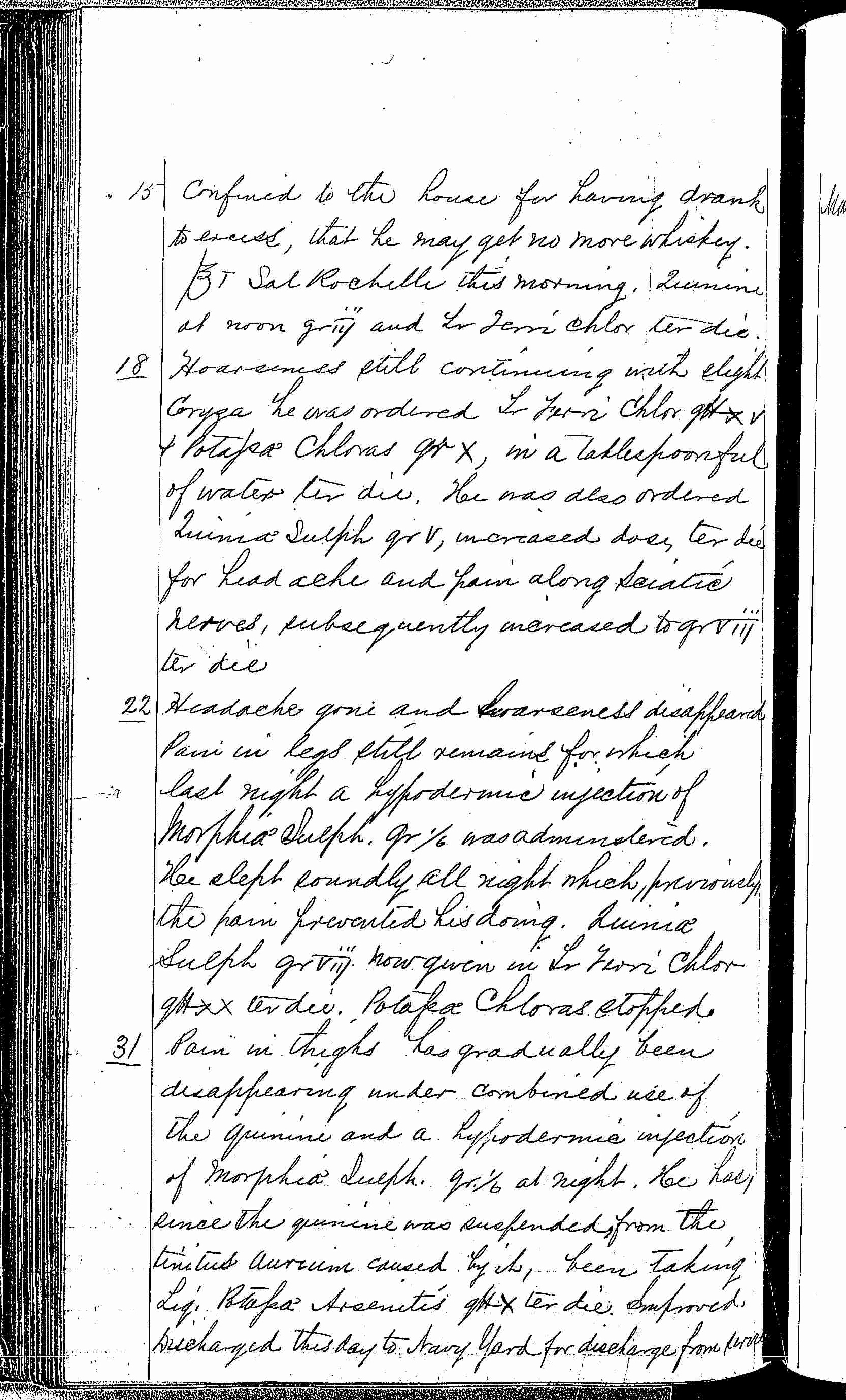 Entry for Frederick Hammett (page 4 of 5) in the log Hospital Tickets and Case Papers - Naval Hospital - Washington, D.C. - 1868-69