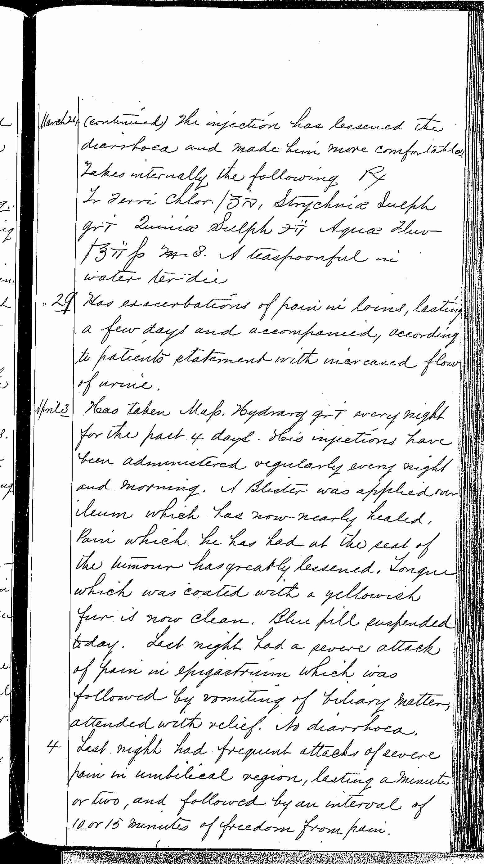 Entry for William Brady (page 3 of 5) in the log Hospital Tickets and Case Papers - Naval Hospital - Washington, D.C. - 1868-69