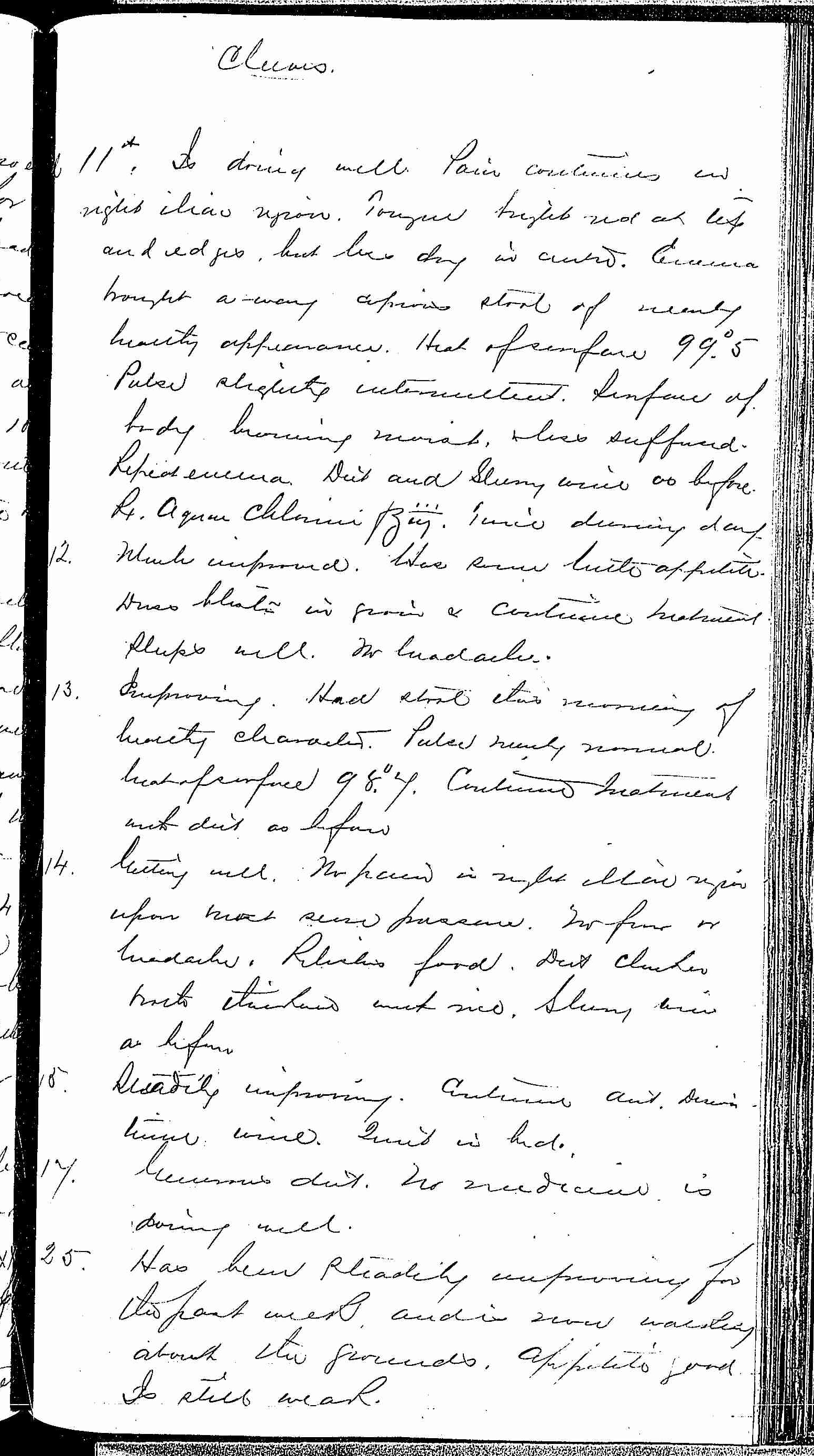 Entry for Arnold Cleeves (page 3 of 4) in the log Hospital Tickets and Case Papers - Naval Hospital - Washington, D.C. - 1868-69