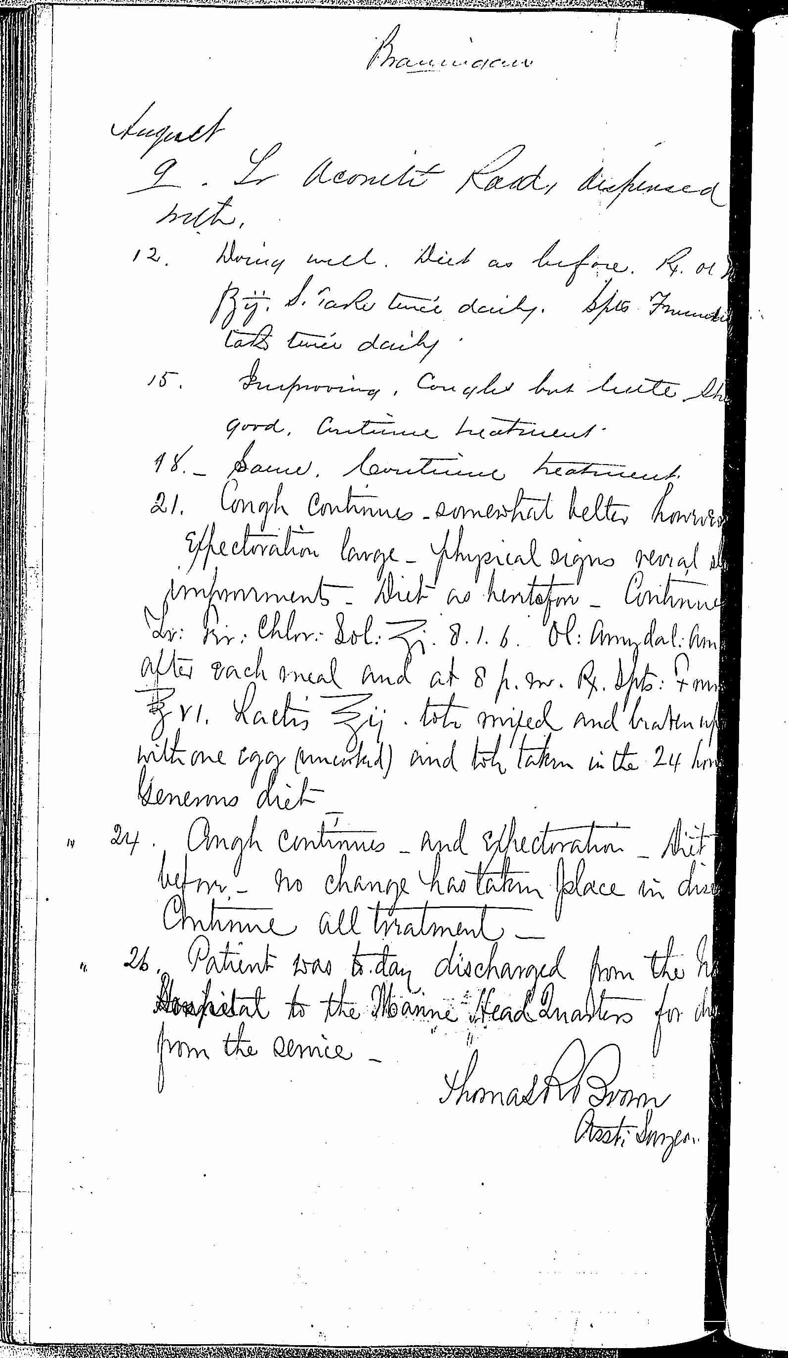 Entry for Francis Brannigan (page 6 of 6) in the log Hospital Tickets and Case Papers - Naval Hospital - Washington, D.C. - 1868-69