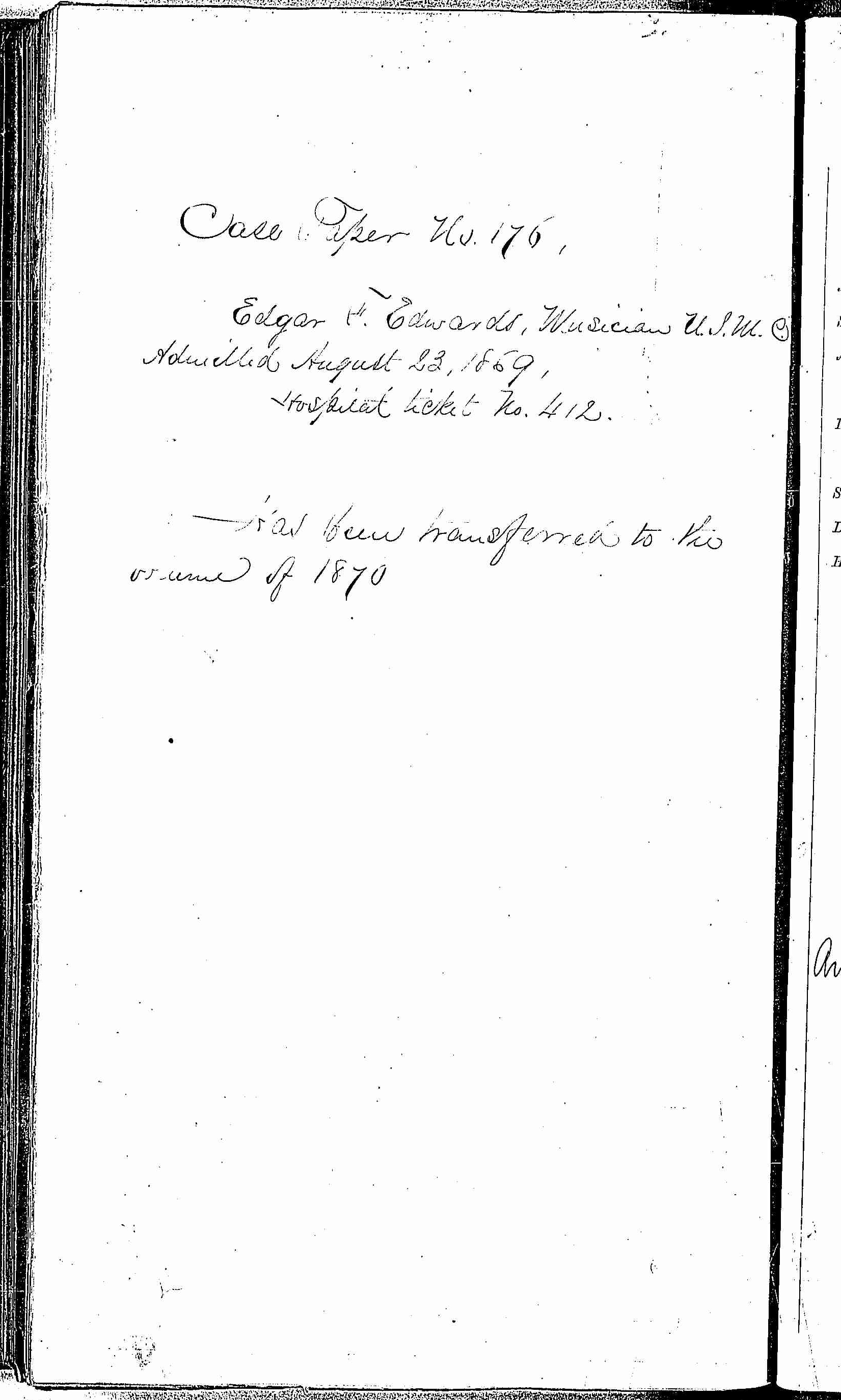 Entry for Edgar J. Edwards (page 1 of 1) in the log Hospital Tickets and Case Papers - Naval Hospital - Washington, D.C. - 1868-69