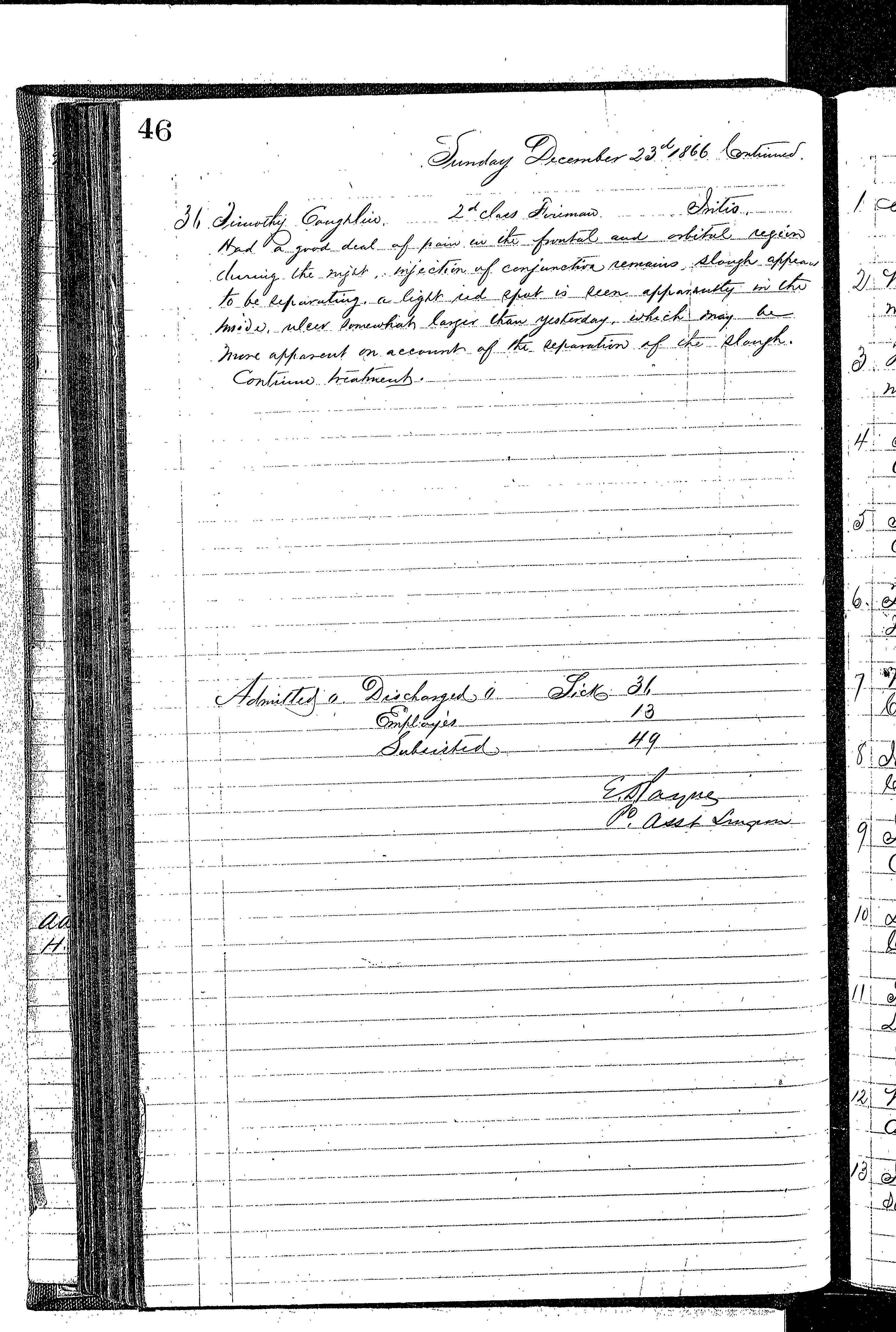 Patients in the Naval Hospital, Washington DC, on December 23, 1866, page 4 of 4, in the Medical Journal, October 1, 1866 to March 20, 1867