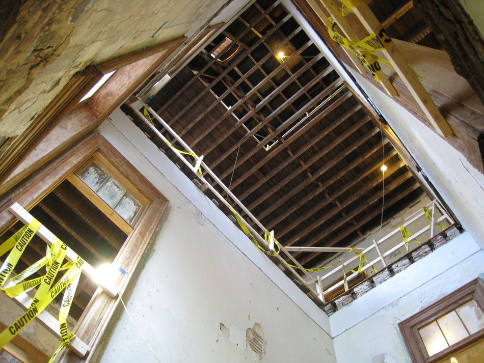 Ground Floor -- looking up in cutout for staircase in Southwest room - September 8, 2010