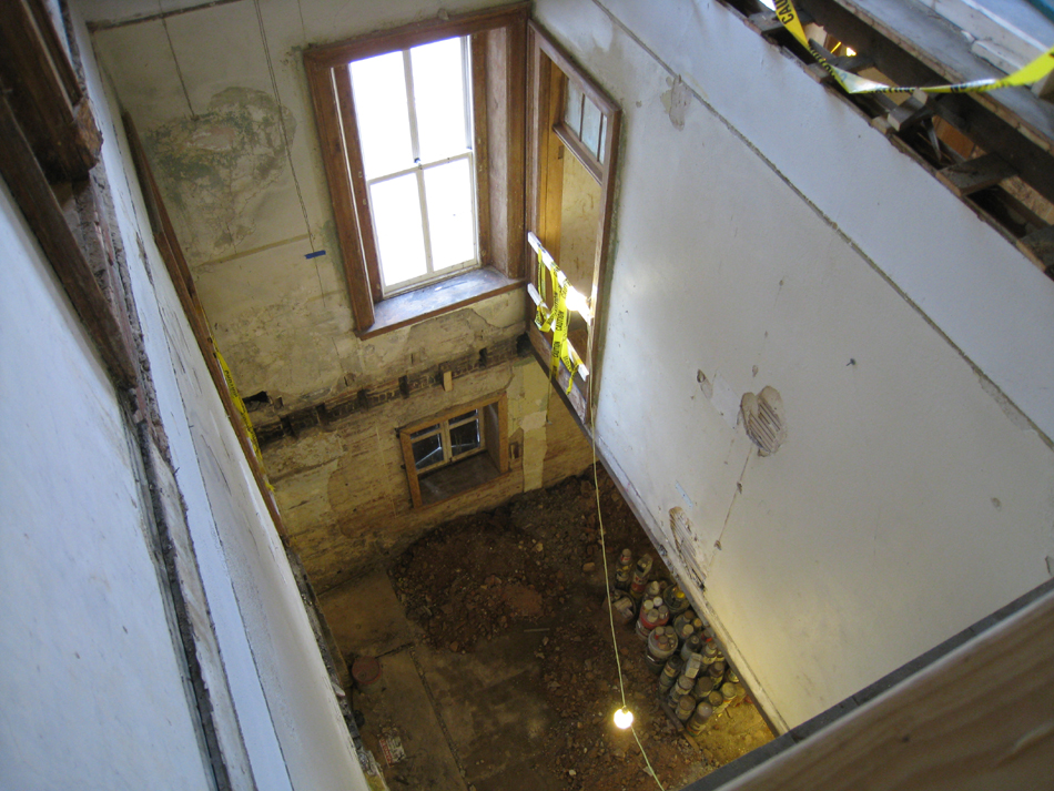 Second Floor - West Stair Cut Out Looking Down - September 8, 2010