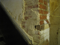Second Floor - Brick Plaster and Wood Detail Next to Stairwell (East) - September 8, 2010