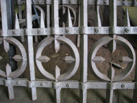 Fence - at G. Krug and Sons - detail of circles and spears after sandblasting - September 28, 2010