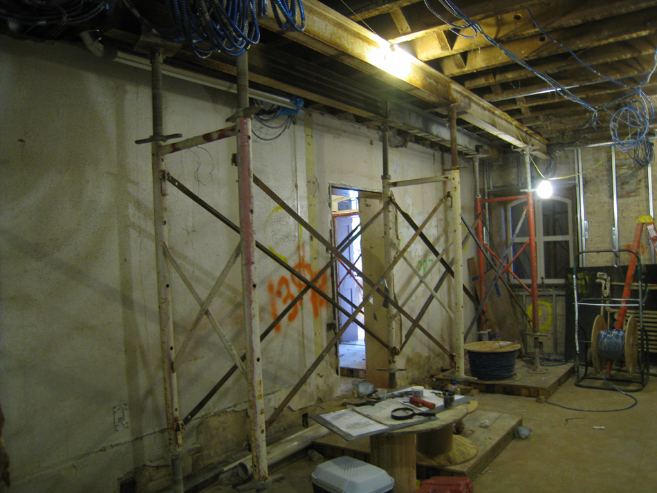 Ground Floor--Shoring in west central room for wall to be removed on second floor