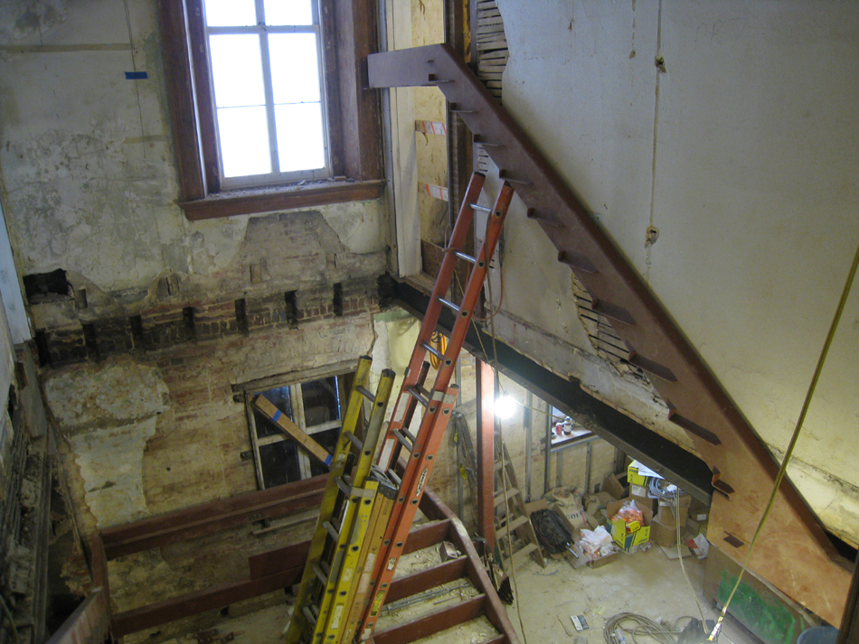 Second Floor--Installation of stairs in west stairwell