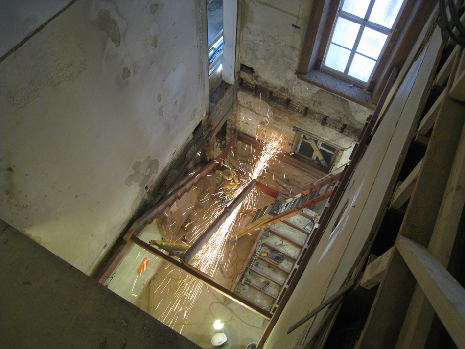 Second Floor--West stair construction from above