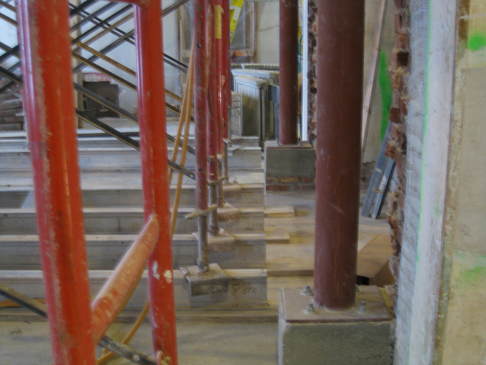Second Floor--Detail of installed steel columns in central (large) room - January 7, 2011