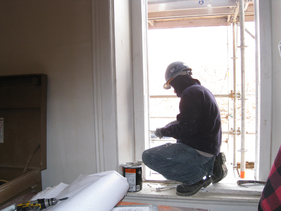 First Floor--North east corner room--restoration of window frame - January 20, 2011