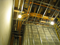 First Floor--Wiring, plumbing, fire suppression, etc. in ceiling just behind elevator shaft - January 20, 2011