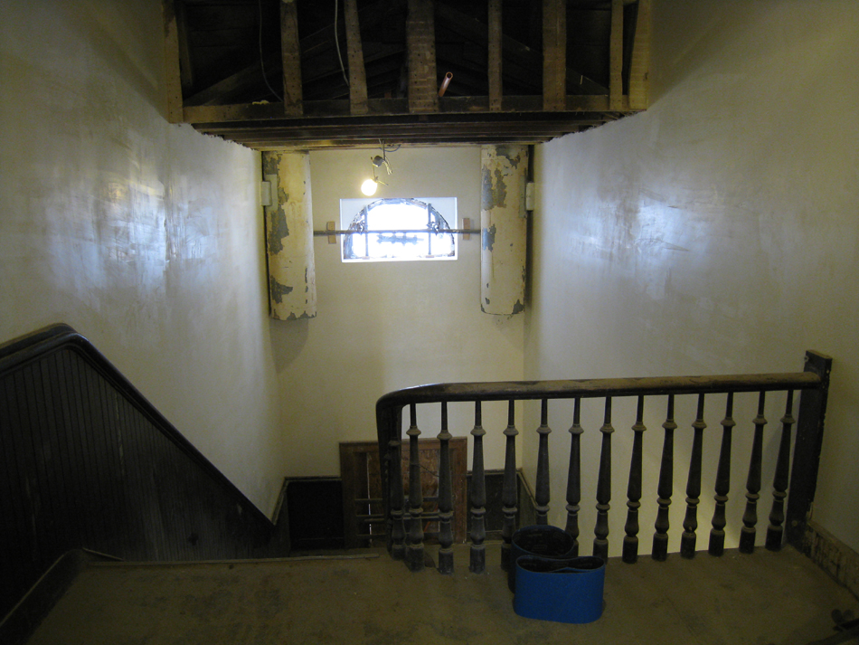 Third Floor--Central stairwell (down) with finished plaster - January 20, 2011