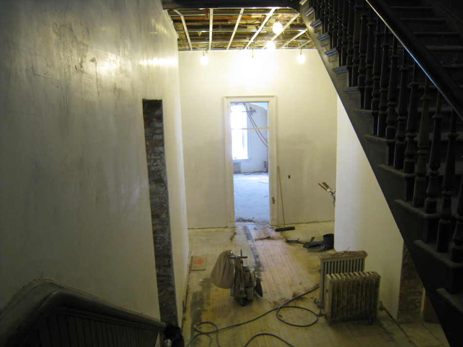 Second Floor--Looking down towards large central room (note sanding on floor) - January 20, 2011