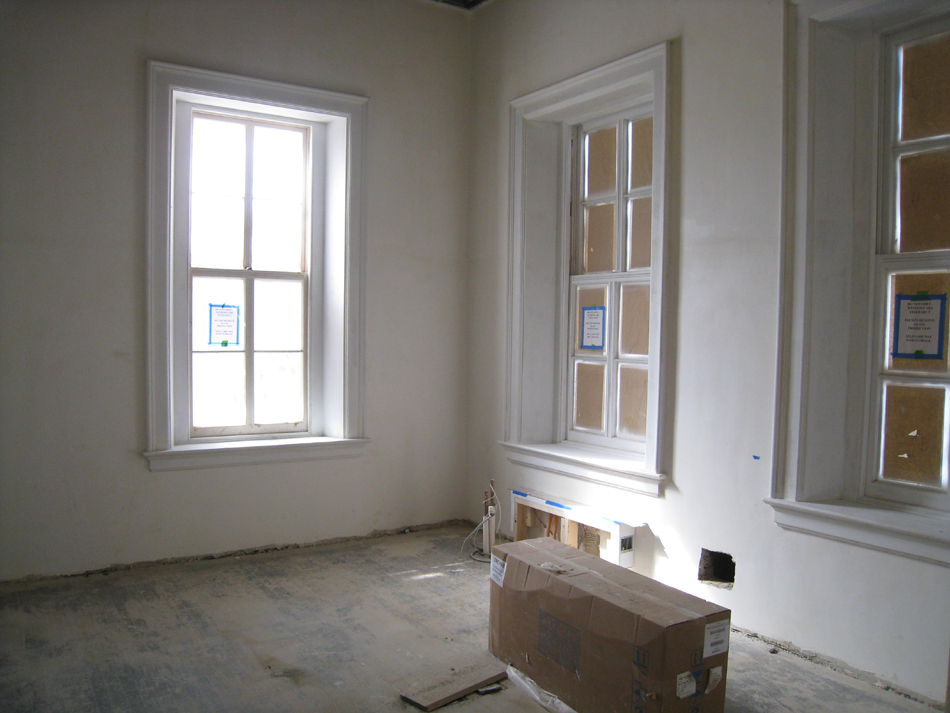 First Floor--Northwest corner room with primed windows and pre-installation of heat exchanger - March 3, 2011