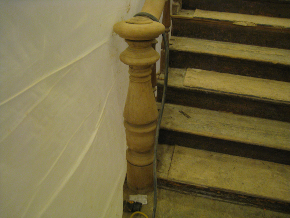 First Floor--Sanded railing for the central staircase - March 14, 2011