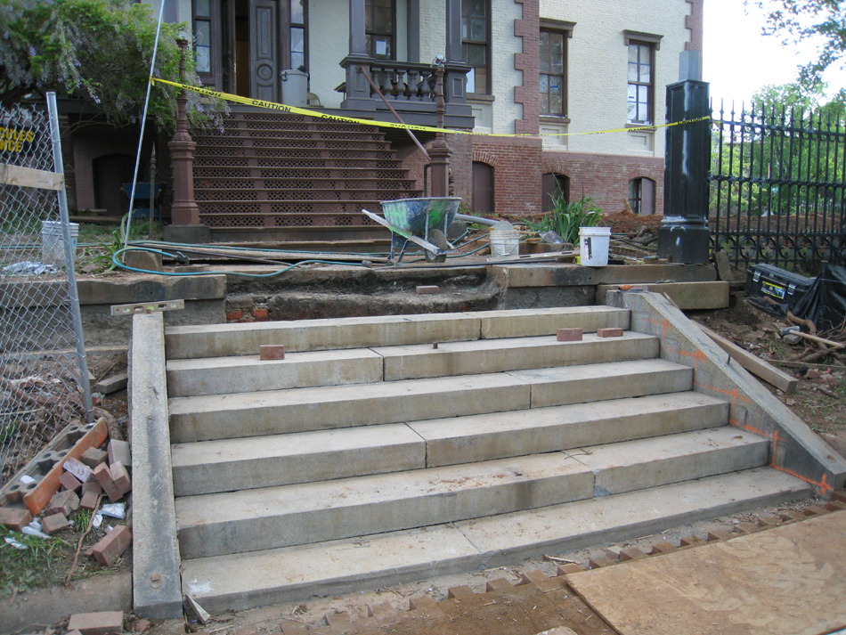 Grounds--Resetting the stone steps on the south entrance - April 29, 2011