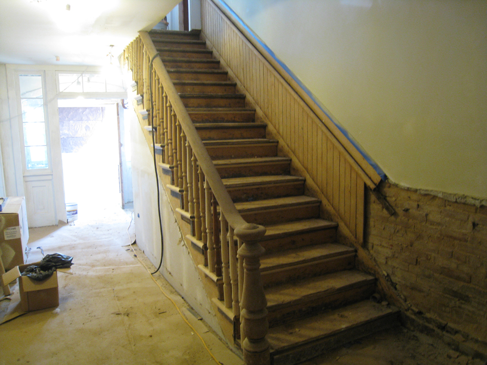 Ground Floor (Basement) --Sanded main staircase - May 23, 2011