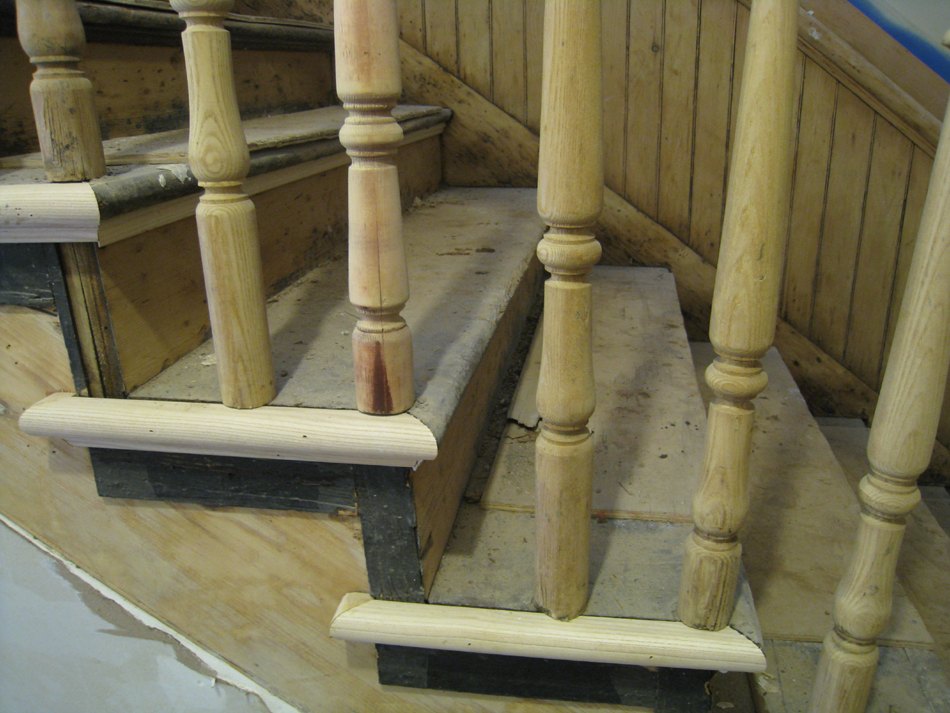 Ground Floor (Basement) --Sanded main staircase—detail - May 23, 2011